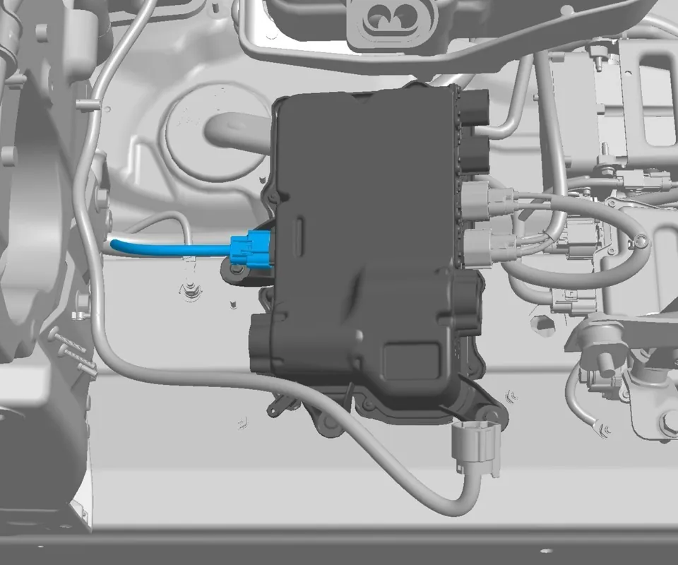 Tesla Model 3 charging control module with blue HVIL connector highlighted for diagnosis