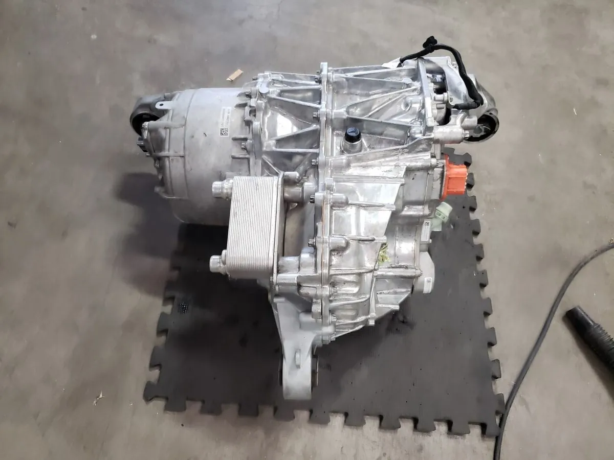 Tesla Model 3 drive unit removed for inspection at TSK EV repair shop