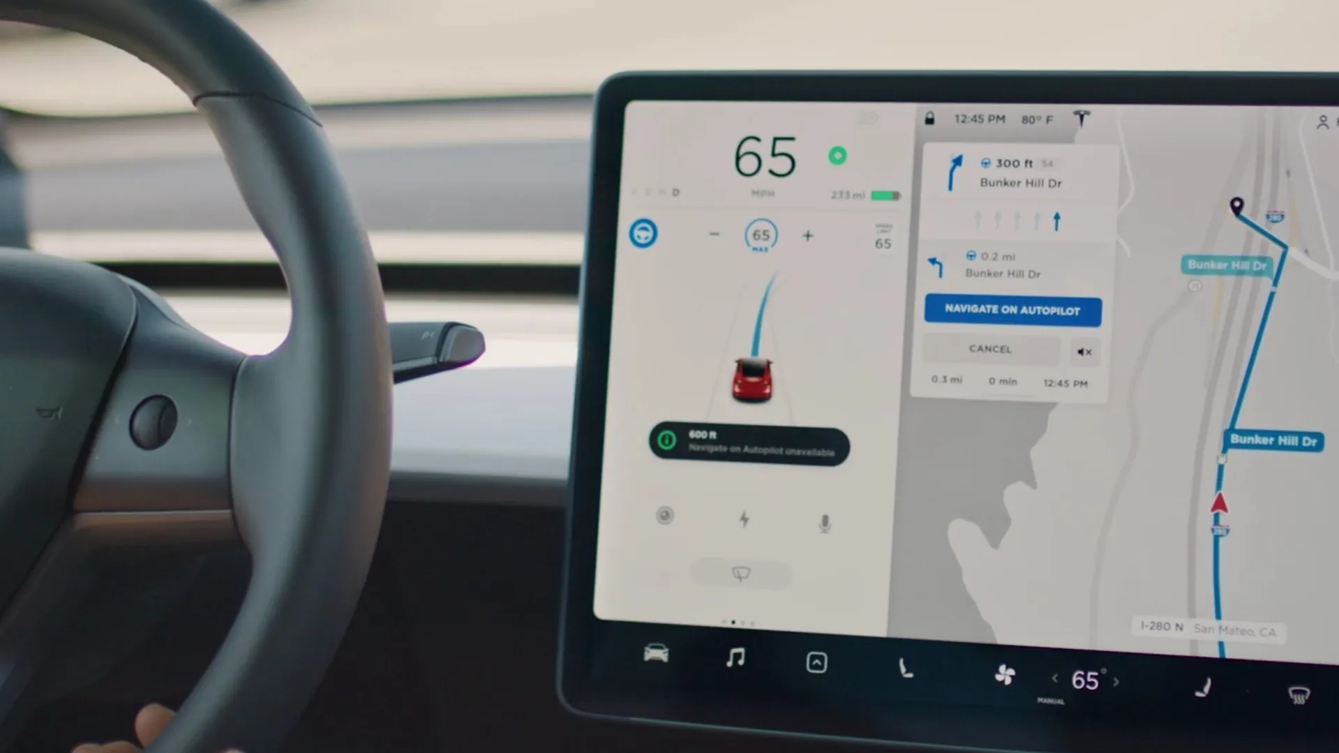 Tesla Model 3 touchscreen showing Navigate on Autopilot after programming service at TSK