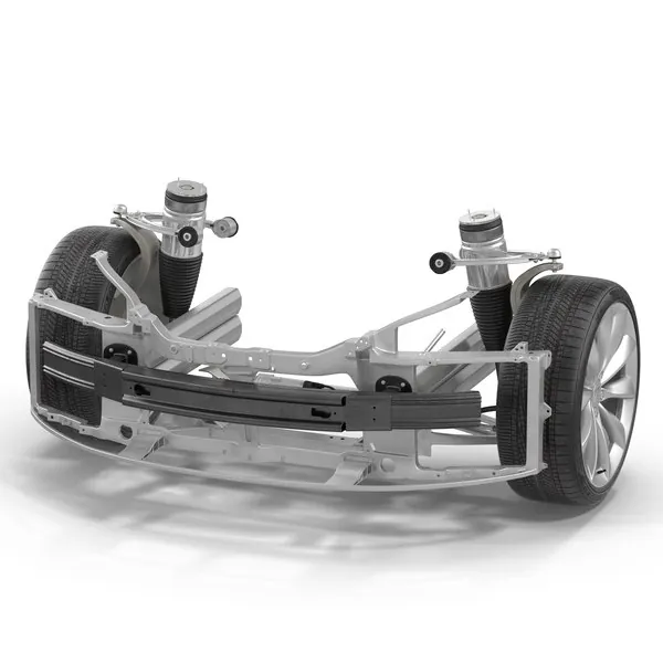 Front subframe assembly with struts and wheels, Tesla Model X suspension components