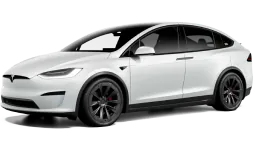 White Tesla Model X parked, showcasing exterior ahead of interior service at TSK
