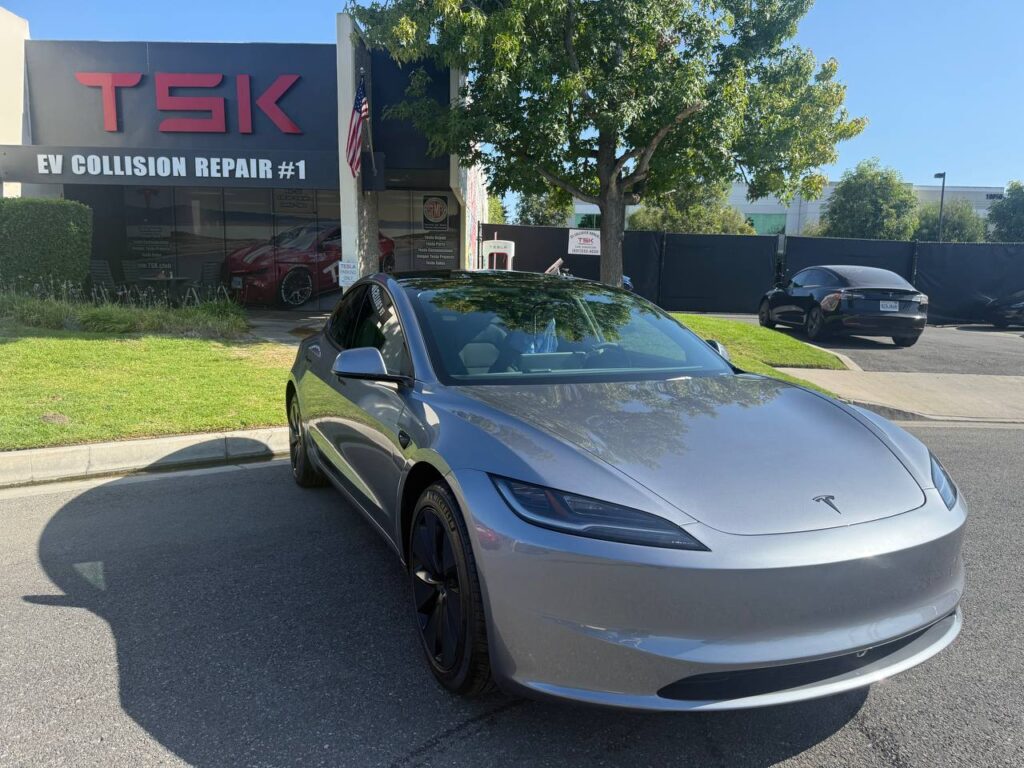TSK Cypress Tesla Model 3 body shop and collision repair center.
