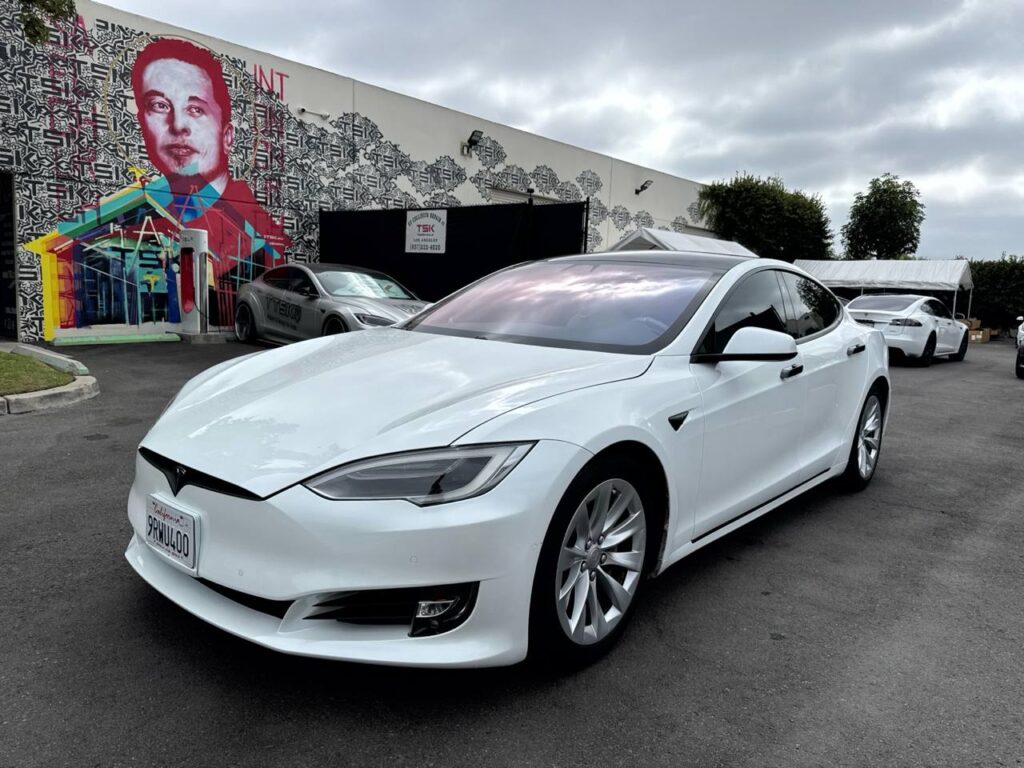 TSK Cypress Tesla Model S body shop and collision repair center.