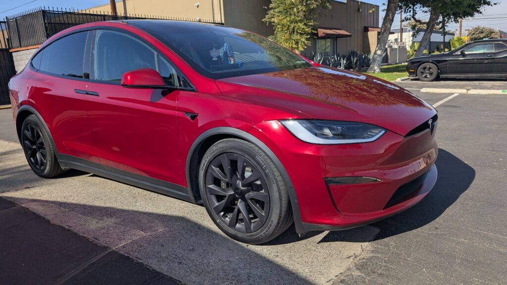 TSK Irvine Tesla Model X body shop and collision repair center.